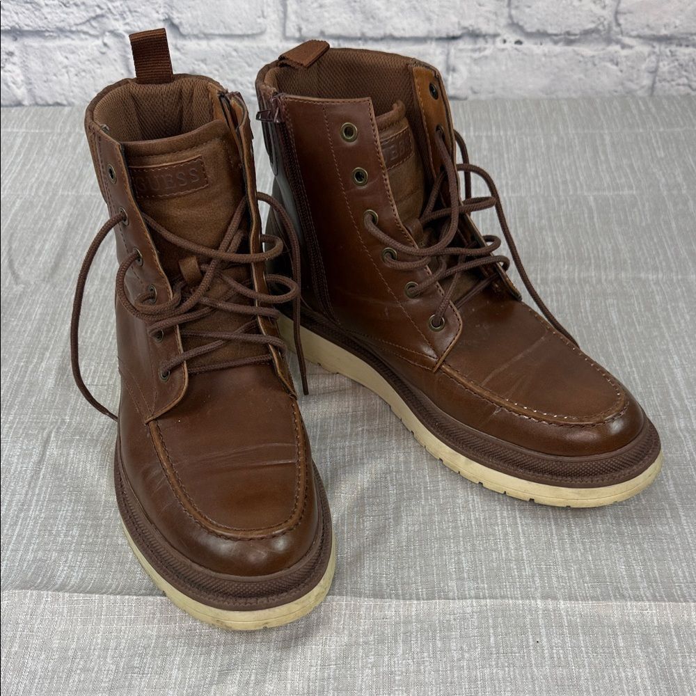 Guess Men's Brown Leather Boots Size 10